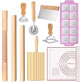 Pasta Making Tools, 10 PCS Pasta Making Kit with 1 Ravioli Maker,3 Rolling Pins,1 Gnocchi Board,1 Ravioli Cutter, 2 Pasta Stamps,1 Dough Cutter, 1 Baking Mat, for Pasta Maker And Kitchen DIY Gift