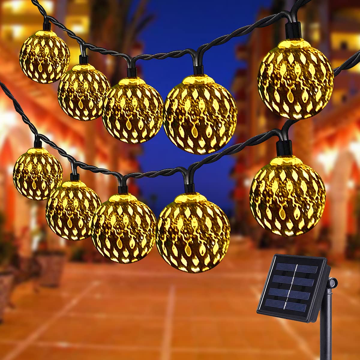SZJMAO Solar String Lights Outdoor, 50LED 8 Modes Garden Lights Solar Fairy Lights Waterproof 23ft Lighting for Gazebo, Fence, Wall, Patio, Christmas, Wedding Decoration(Warm White)