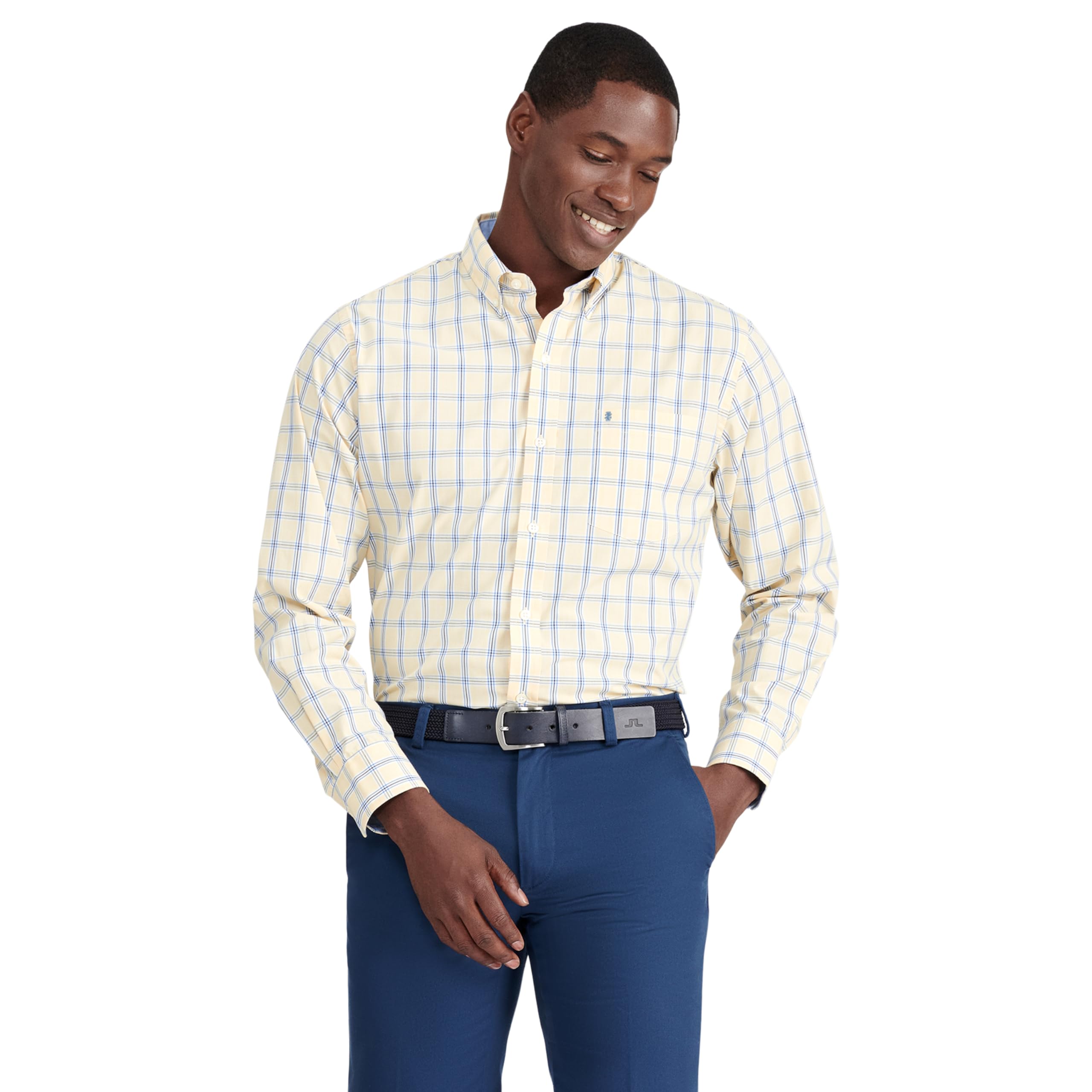 IZOD Men's Advantage Performance Plaid Long Sleeve Stretch Button Down Shirt, Golden Cream, Large Image IZOD Men's Advantage Performance Plaid Long Sleeve Stretch Button Down Shirt, Golden Cream, Large Image