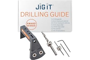 ROCKLER JIG IT Undermount Drilling Guide - Durable ABS Plastic Drill Angle Guide w/Steel Inserts - Drill Guide Jig for Blum Tandem & Drawer Slide – Ideal Woodworking Tools Includes Drill Bits, Collars & More