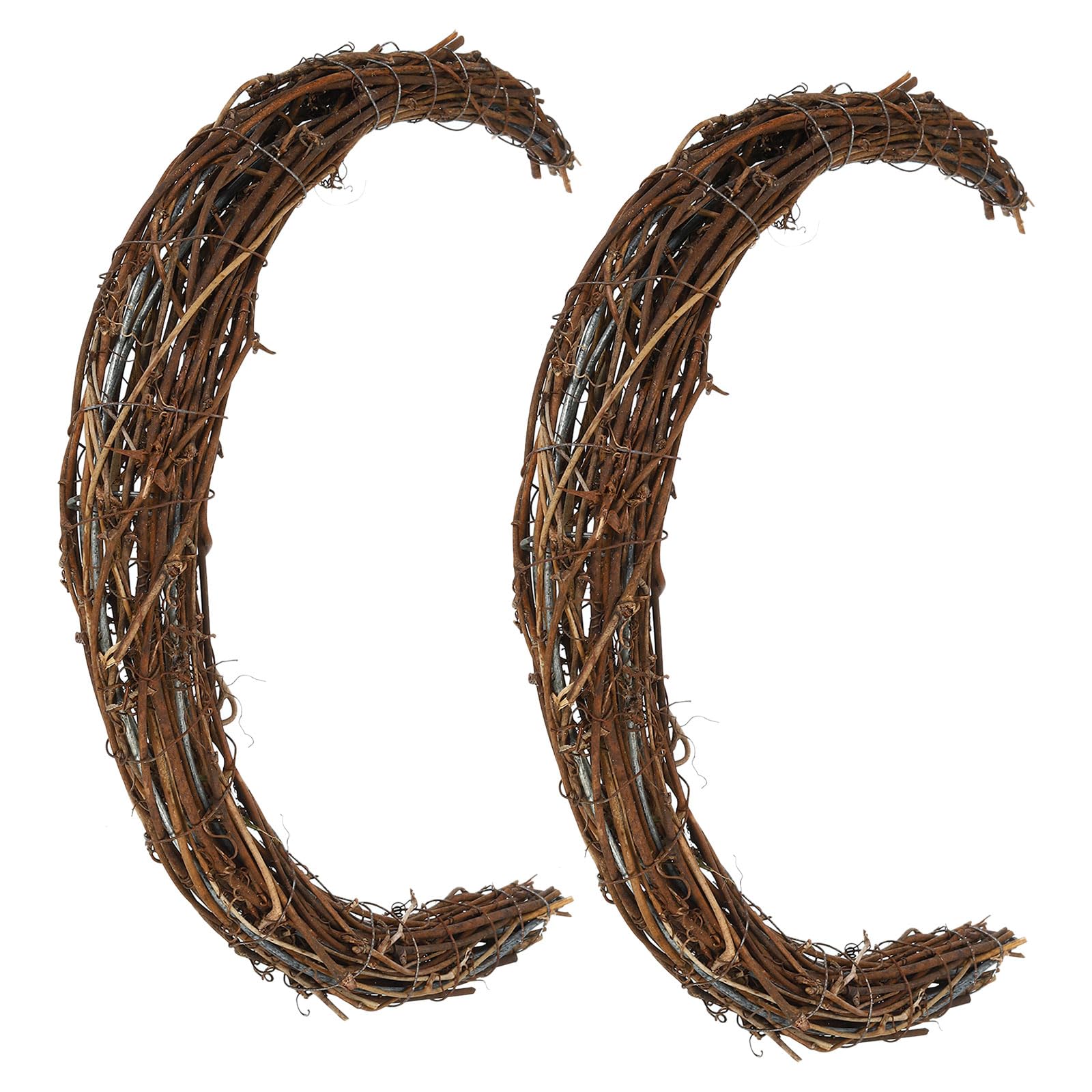 PATIKIL Moon Rattan Wreath, 2Pcs 30CM Length Christmas Natural Vine Branch Wreath Garland Floral Ring Hoop for Door Window Hanging Decorations, Brown