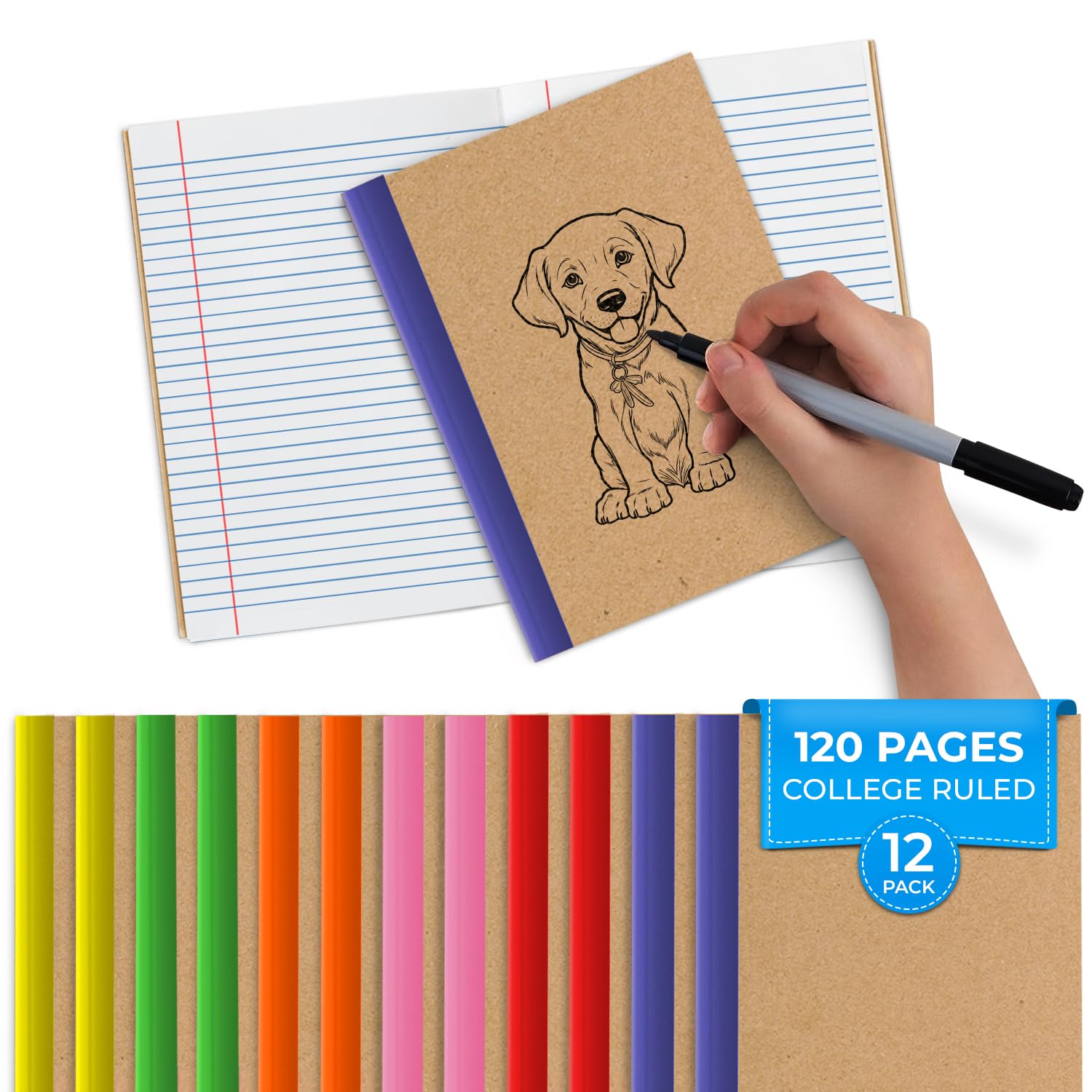 Photo 1 of Rosmonde 12 Pack Kraft Journals A5, Extra Pages - 120 Pages (60 Sheets), College Ruled, 8 x 5.7 Small Kraft Notebooks, Rainbow Spines, Kraft Composition Notebook Journals for School Home & Office