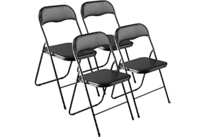 VEVOR 4 Pack Folding Chairs, Foldable Leather Chairs with Heavy Duty Metal Frame & Padded Cushion, Portable Folding Card Tabl