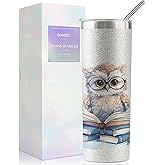Onebttl Owl Gifts for Women - 20oz/590ml Stainless Steel Insulated Glitter Tumbler with Straw- Owl Glitter Skinny Tumbler for Owl Lovers on Birthday, Xmas - (Sliver)