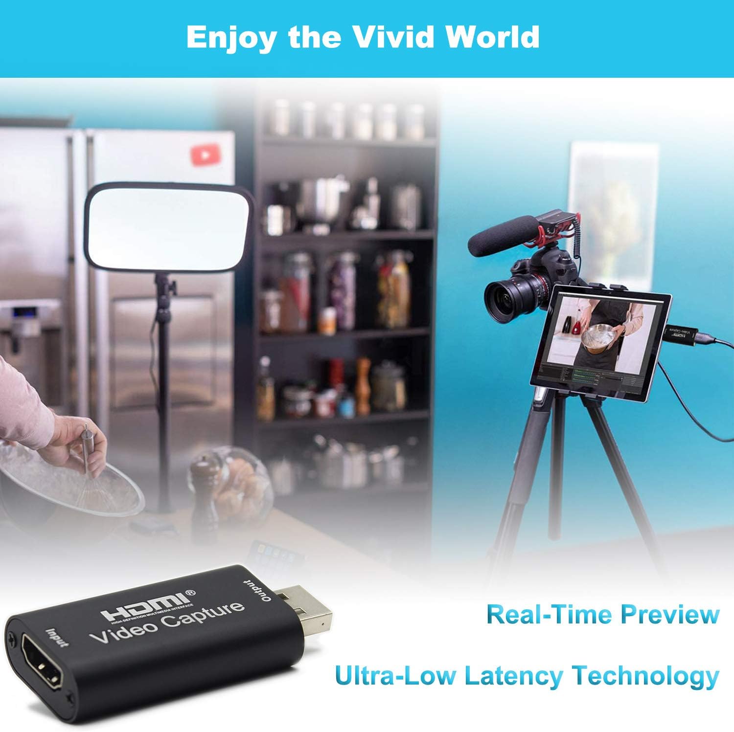 BlueAVS Audio Video Capture Cards HDMI to USB 1080p USB2.0 Record via DSLR Camcorder Action Cam