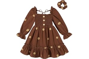 Happy Town Toddler Girl Dress Long Sleeve Linen Vintage Baby Fall Winter Outfits Clothes