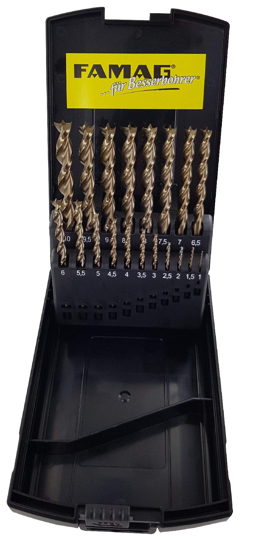 Famag HSS-G Set of 19 Twist Drill Bits for Wood