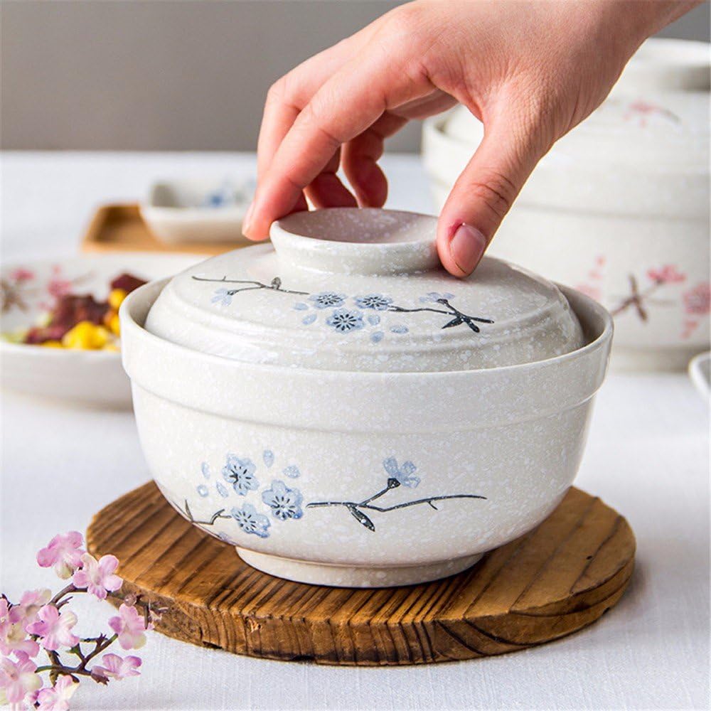 KTRV Ceramic bowls with lid cup soup bowls dessert bowl noodles bowl rice bowl,7.5 inches,Blue