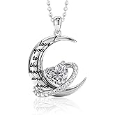 Distance Valentine's Day Gift I Love You to The Moon and Back Necklace for Women, S925 Sterling Silver Forever Love Heart Birthstone Necklace, Anniversary Birthday Jewelry Gifts for Her Wife Lover