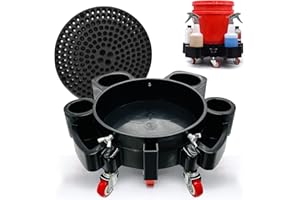 BUUMIN Bucket Dolly w/Grit Trap,5 Gallon Car Wash Bucket Roller with 5 Rolling Swivel Casters,Heavy Duty Rolling Bucket Dolly Removable Bucket Mover for Car Washing Detailing Smoother Maneuvering (Black)