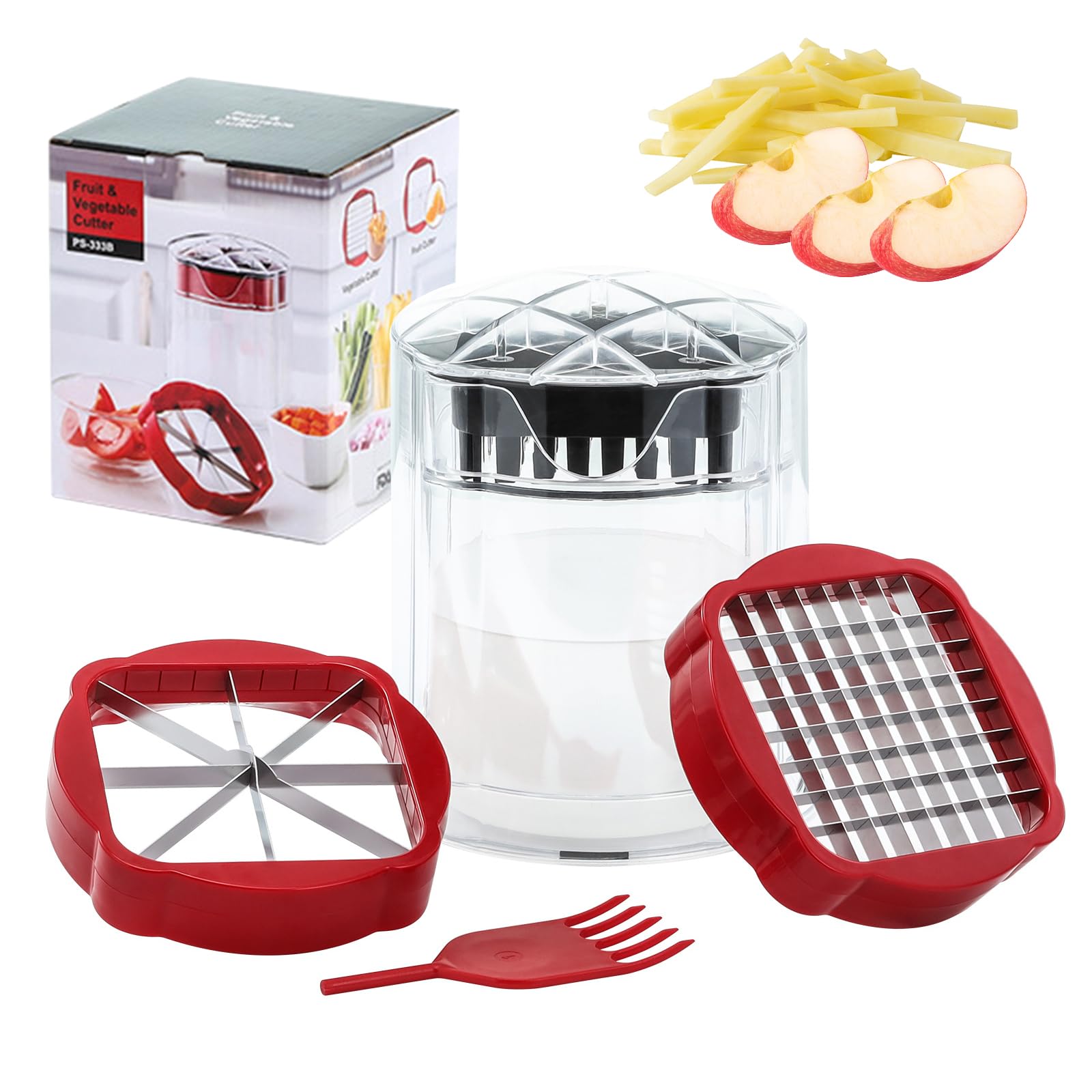 Potato Chipper Chip Cutter,Vegetable Slicer Fast Cutting French Fry Cutter Onion Chopper Fruit Cutter Veggie Slicer with Container