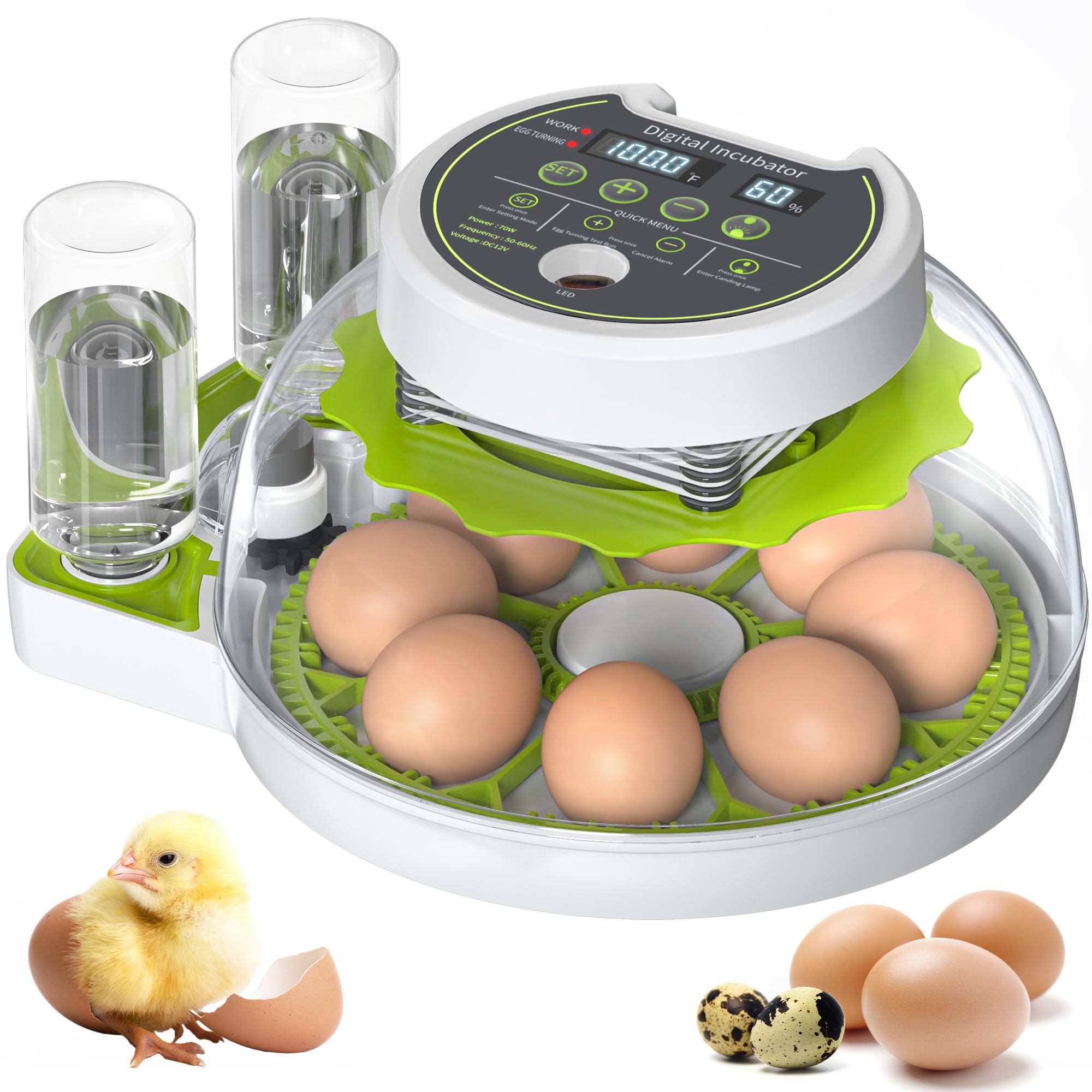 Photo 1 of 8 Egg Incubator with Automatic Egg Turning and Humidity Control, Incubators for Hatching Eggs, Panoramic 360°View Chicken Incubator, Chicken Egg Incubator (Green)