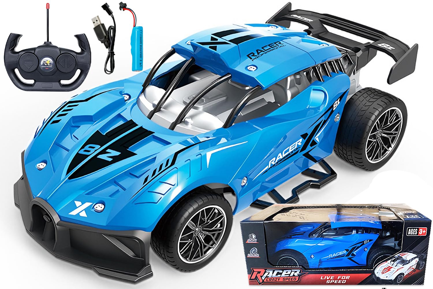 YRPACFB Remote Control Racing Cars, RC Drift Cars, 4WD High-Speed RC Car with 2.4GHz Anti-Interference, Gift Gift for Adult - Blue