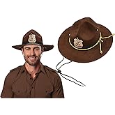 Nicky Bigs Novelties Deluxe State Trooper Highway Patrol Hat Faux Suede Campaign Accessory with Gold Cord & Badge Sheriff, Park Ranger & Mountie Costume for Adults & Cosplay