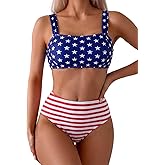 Fanuerg Women's High Waisted Bikini Sets Wide Straps Two Piece Swimsuit Floral Print Bathing Suits