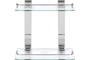 MODONA Double Glass Wall Shelf with Rail – Polished Chrome – 5 Year Warrantee