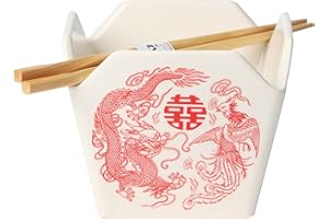 Urban Tokyo Chinese Takeout Box Style Porcelain Bowl With Chopsticks 18 fl oz Square Box Shape Rice Noodles Pasta To Go Bowl 