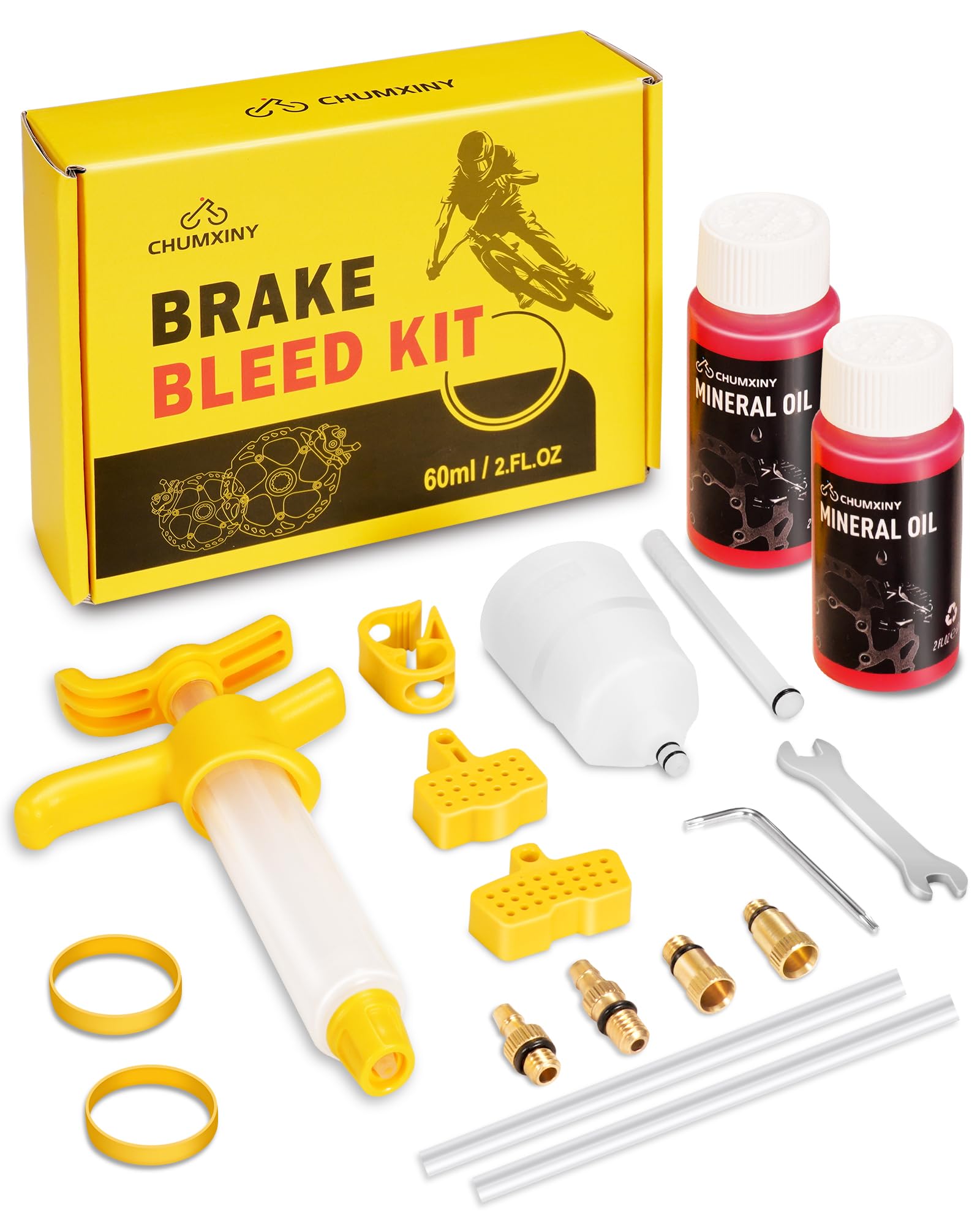 CHUMXINY Brake Bleed Kit for Tektro-TRP Hydraulic Brakes, Includes 120ml of Mineral Brake Fluid, Clear Funnel and Metal Connecto.
