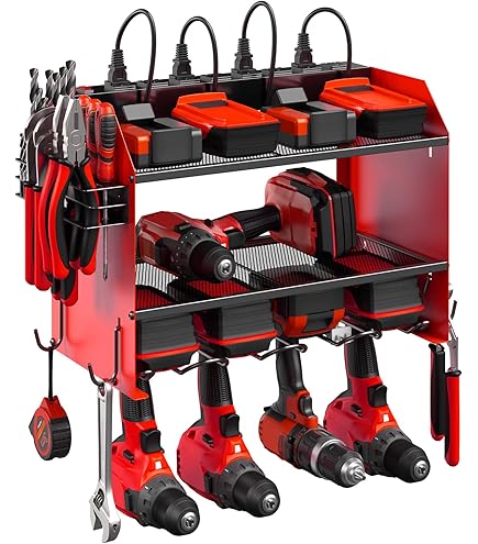 WFX Utility™ Power Tool Organizer Wall Mount, Lawn Tool Storage Rack For Leaf Blower Weed Eater Battery Charger Yard Tool Storage Organizer With Storage Hook For Hanging Basement Garage Trimmertool W117755917 - View #2