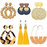 Ponpon 6-18 Pairs Earrings for Women, Lightweight Summer Earrings Straw Earrings Fashion Geometric Statement Hoop Dangle Drop Earrings for Women