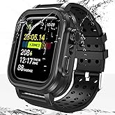 Hensinple Waterproof Case for Apple Watch Band 45mm Series 8/7 with Built-in Screen Protector, IP68 Waterproof, 360 Full Protective Shockproof Durable Band Cover for Men Women, Black