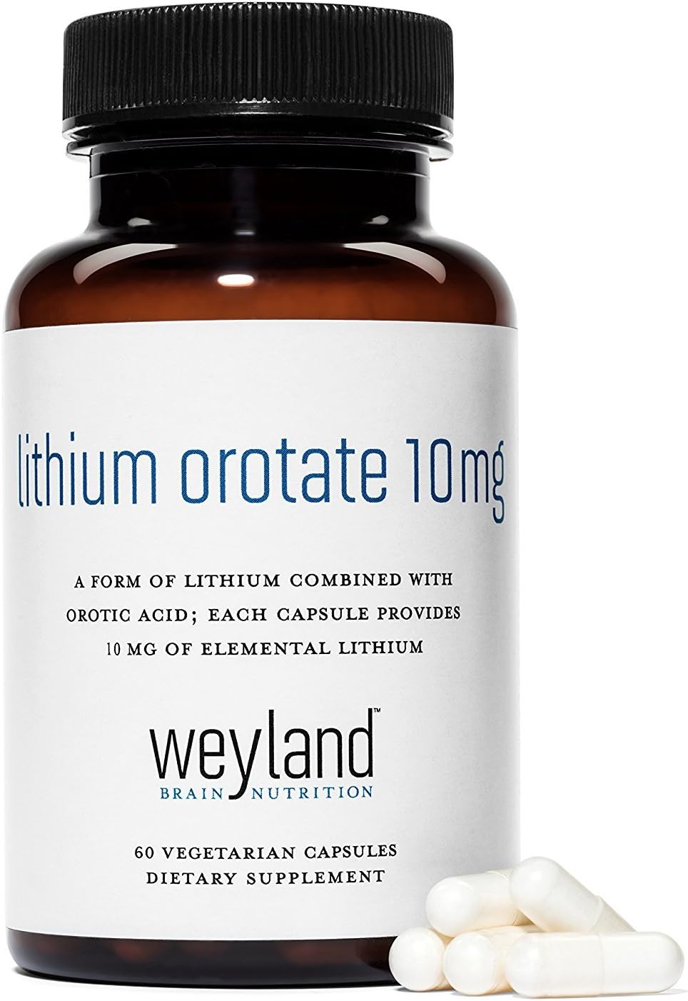 Weyland Brain Nutrition: Lithium Orotate 10mg (1 Bottle), 60 Vegetarian Capsules, Lithium Supplement Supports Healthy Mood, Behavior, Memory and Wellness: Health & Personal Care