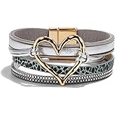 Long tiantian Boho Layered Warp Bracelets Western Jewelry for Women Heart Leather Cuff Bangle Bracelet Trendy Stack Jewelry Western Outfit for Women Birthday Gifts