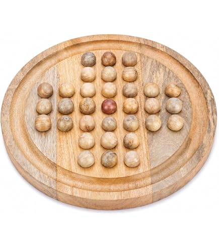 Juego De Solitario De Madera Shesham Con 32 Canicas De Vidrio | Tabla De 30 Cm | Estrategia Clásica | Regalo Para Adultos Y Adolescentes