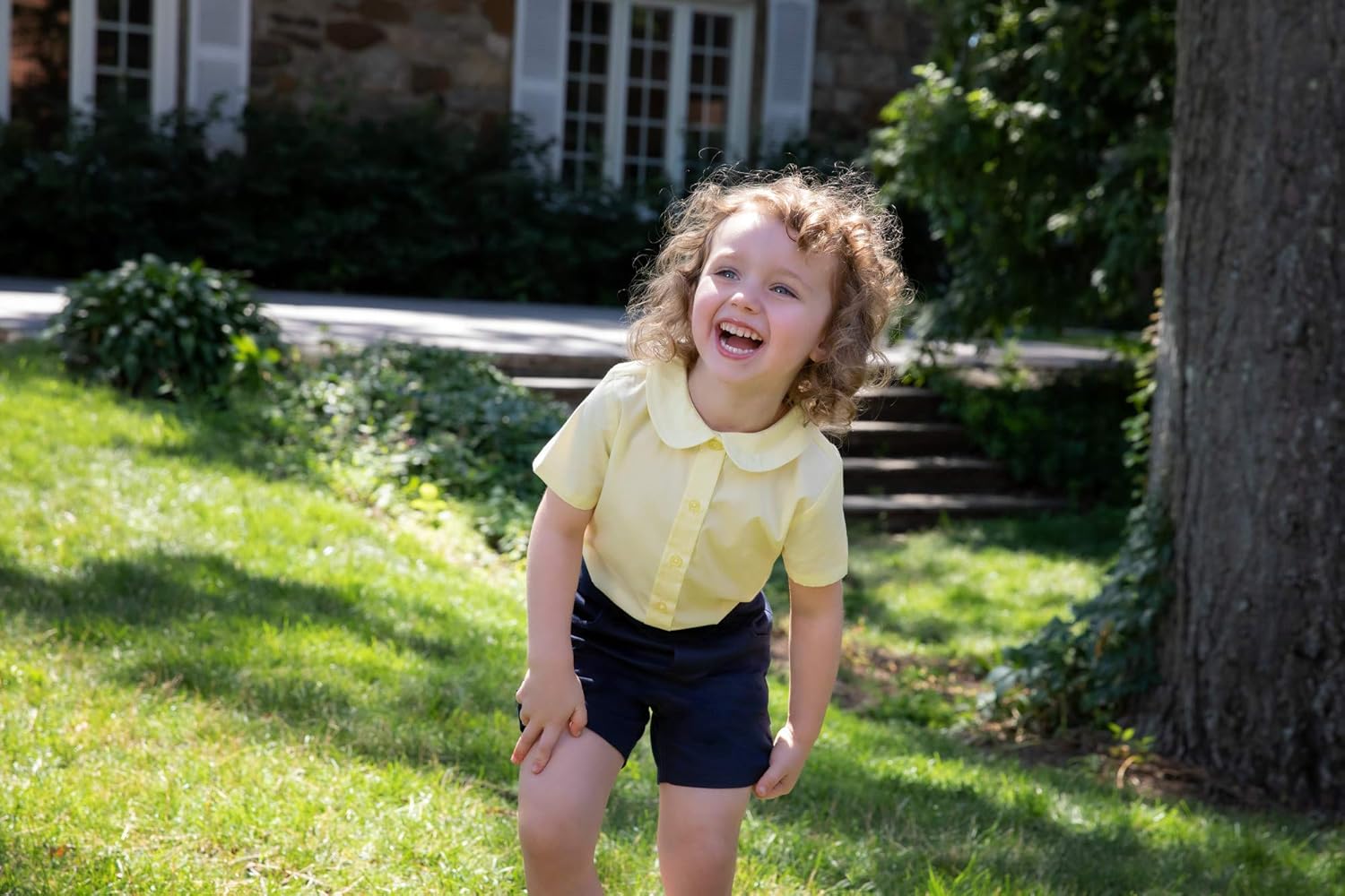 French Toast Girls' Short Sleeve Peter Pan Collar Blouse (Standard & Plus): Clothing