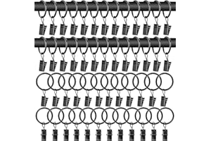 MAQIHAN 50PCS Curtain Rings with Clips - Curtain Clips Black Drapery Rings with Fasteners 1.26 inch Interior Diameter Rod Met