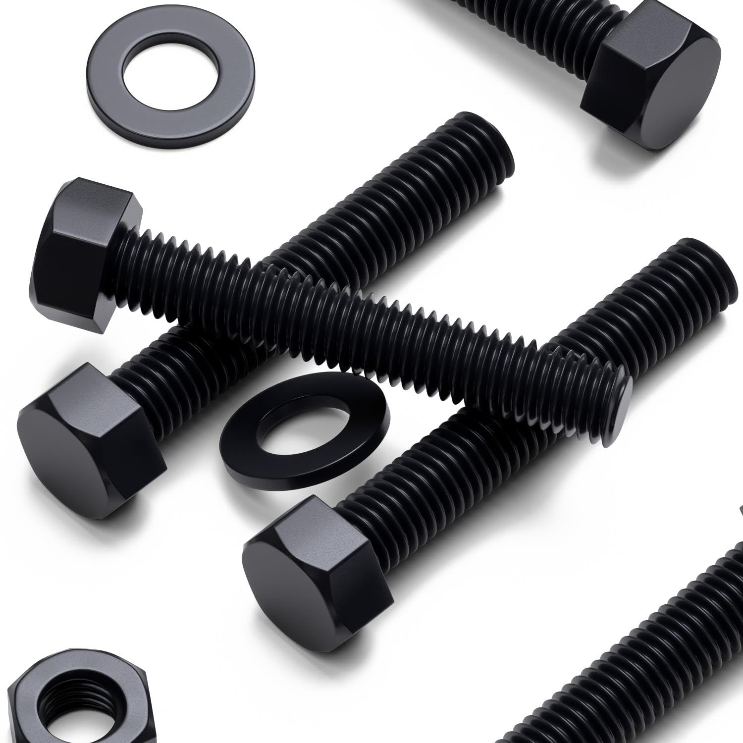 10x Black Nylon Hex Head, M10 x 50mm, Plastic Nuts and Bolts, Washers, Hexagon, Nylon
