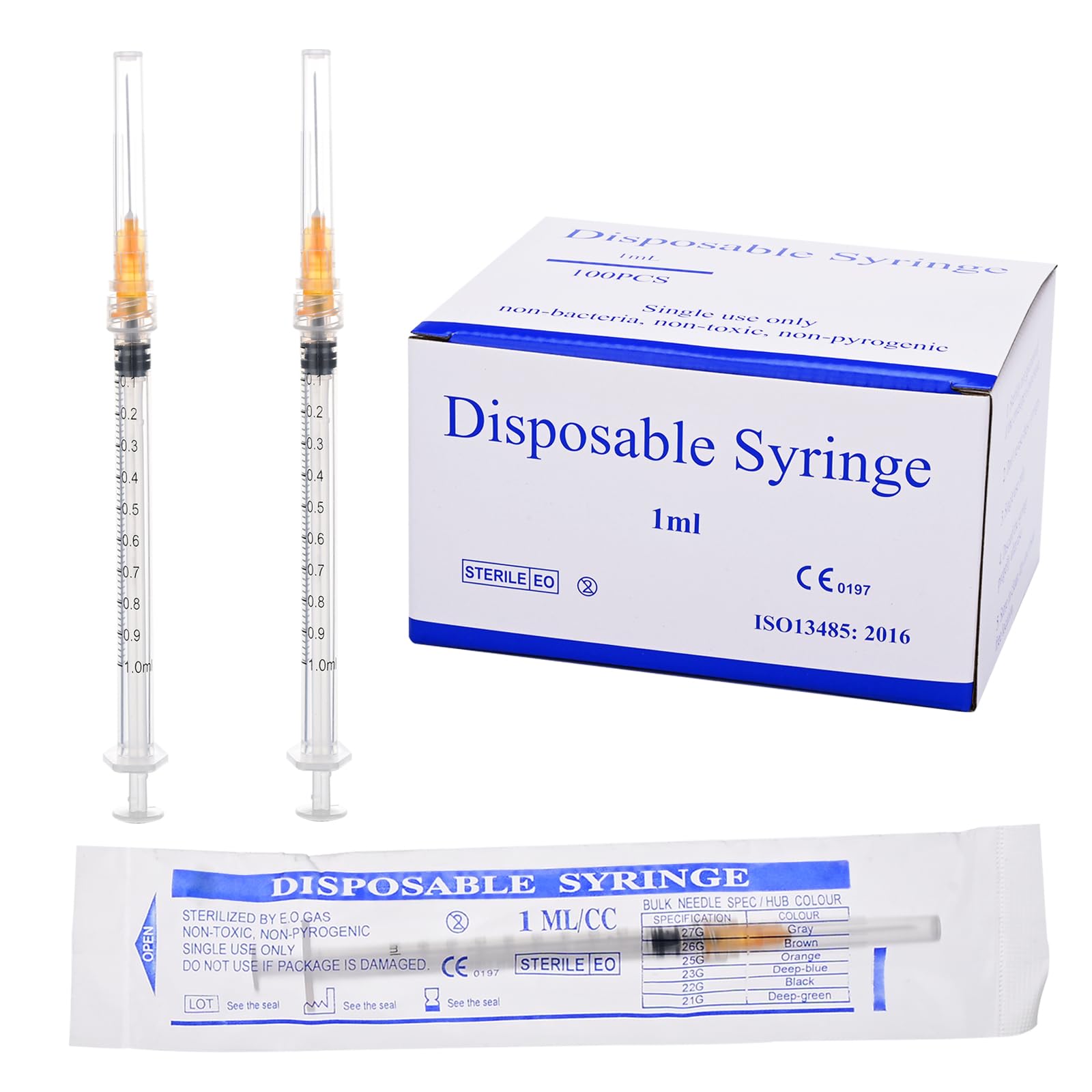 Photo 1 of 100 Pack 1ml Luer Lock Syringe for Liquid,with Luer Lock 25Ga Needle 1 Inch for Scientific Labs, Glue Application, Measuring