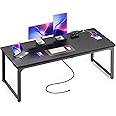 Huuger 63 Inch Desk with Power Outlets & USB-C, Deeper & Thicker Desktop, Robust Metal Tubes, Computer Desk, Heavy Duty Office Desk, Work Desk for Home Office, Black