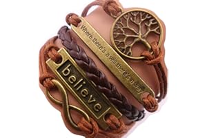 AC UNION Handmade Adjustable Leather Bracelet, with Infinity Love Cute Unicorn Sister Cross Dream Dragon Horse Tortoise Angel Wings Owl Butterfly Anchor Brids Heart Best Friend Metal Charm Friendship Gift for Women Girl