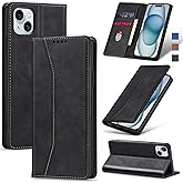 Jasonyu Flip Wallet Case for iPhone 15,Leather Magnetic Folio Cover with Card Holder,Kickstand - TPU Shockproof Durable Protective Phone Case,Black