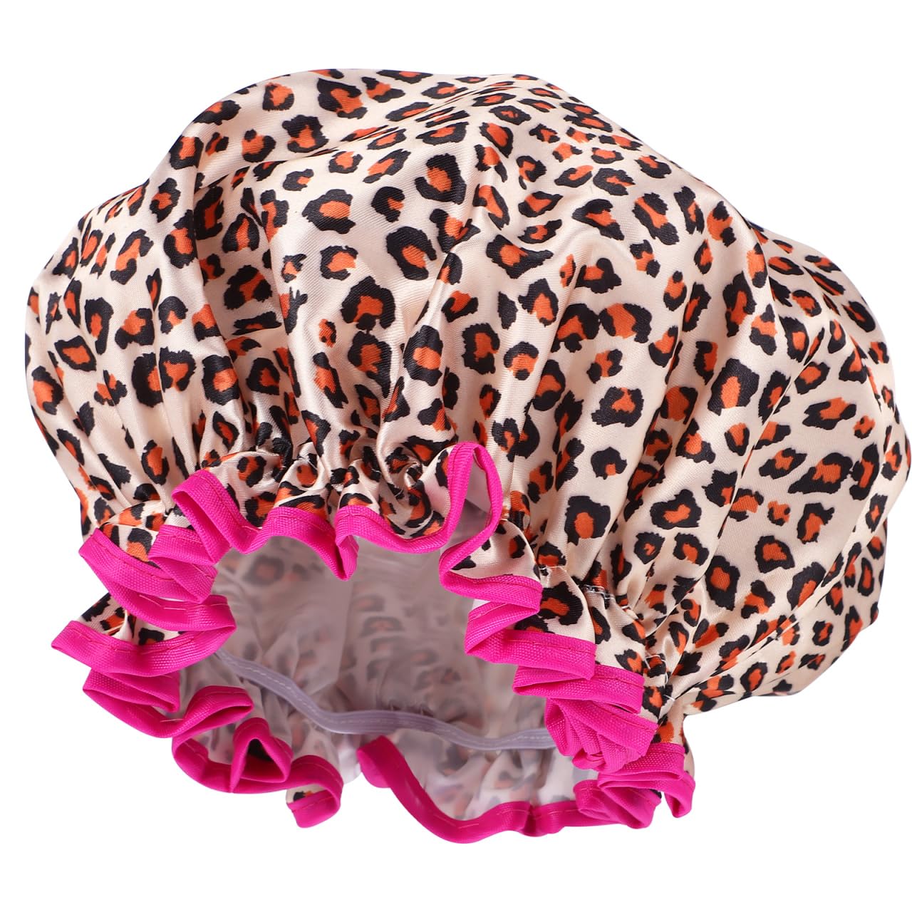 MUSISALY Leopard Print Shower Cap Reusable Waterproof Bath Cap with Elastic Band Hair Protection for Long and Short Hair Spa Travel