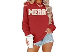 YALUCOR Women Christmas Sweatshirts Merry Christmas Pullover Tops Glitter Chenille Patch Merry Sweatshirt Xmas Gift Tops