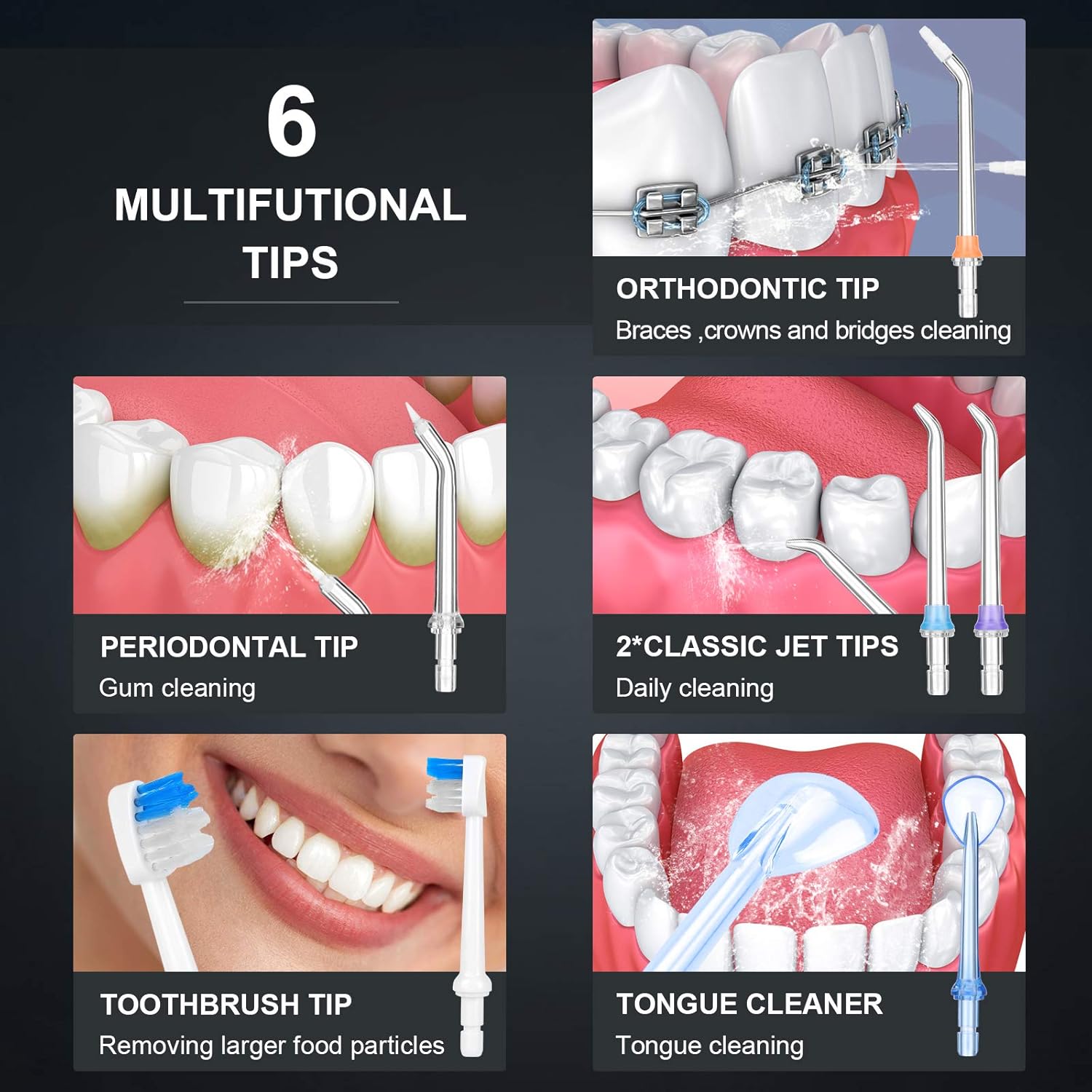 H2ofloss Water Flosser Portable Dental Oral Irrigator with 5 Modes, 6 Replaceable Jet Tips, Rechargeable Waterproof Teeth Cleaner for Home and Travel -300ml Detachable Reservoir: Beauty