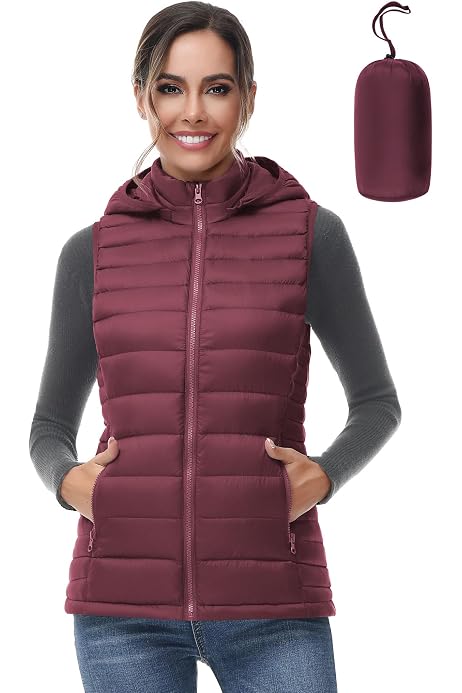 burgundy puffer vest womens
