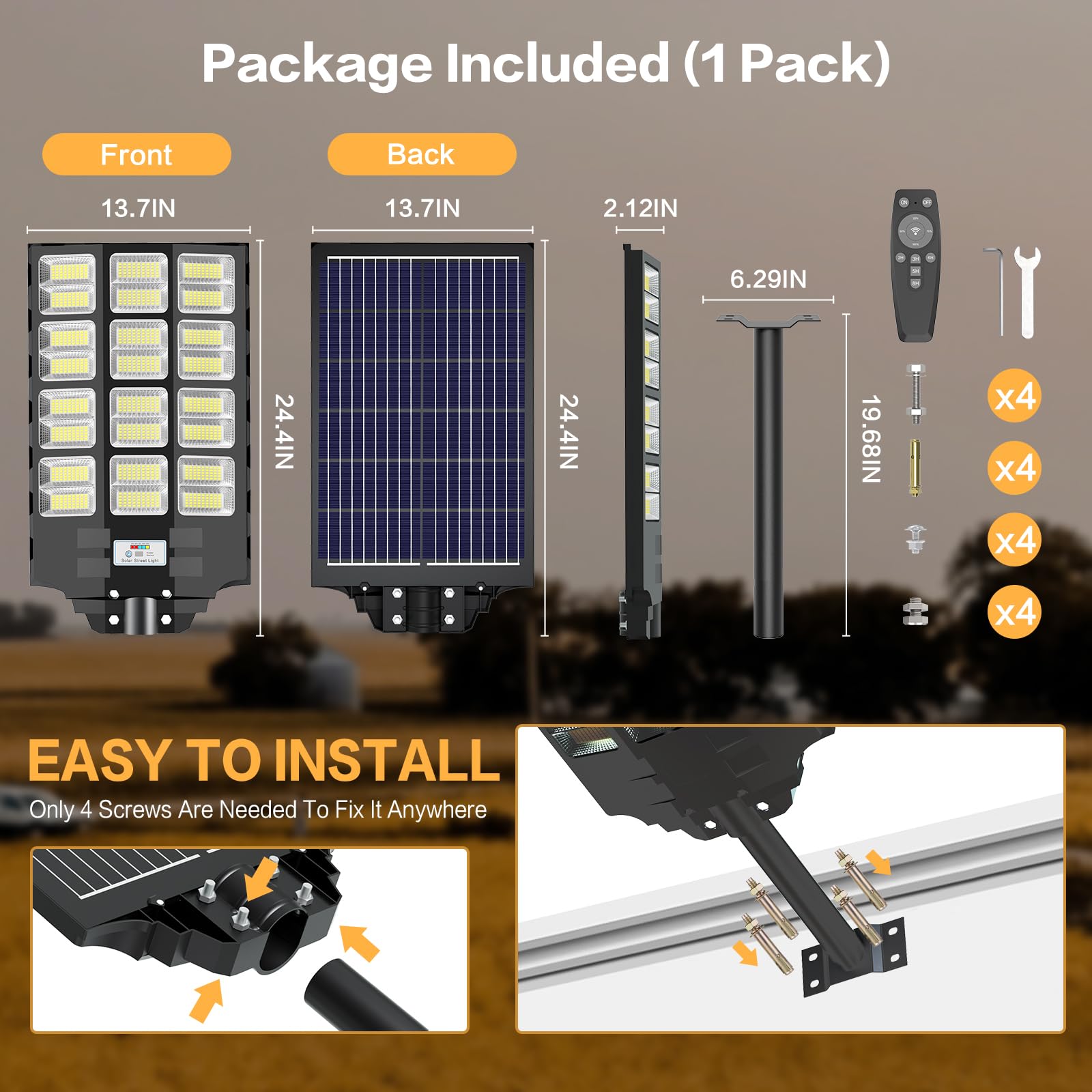 Deepn 2 Pack 3600W Solar Street Lights Outdoor, 300000 Lumens Dusk to Dawn Solar Flood Lights Outdoor Motion Sensor IP66 Waterproof Street Lights Solar Powered for Parking Lots, Backyard