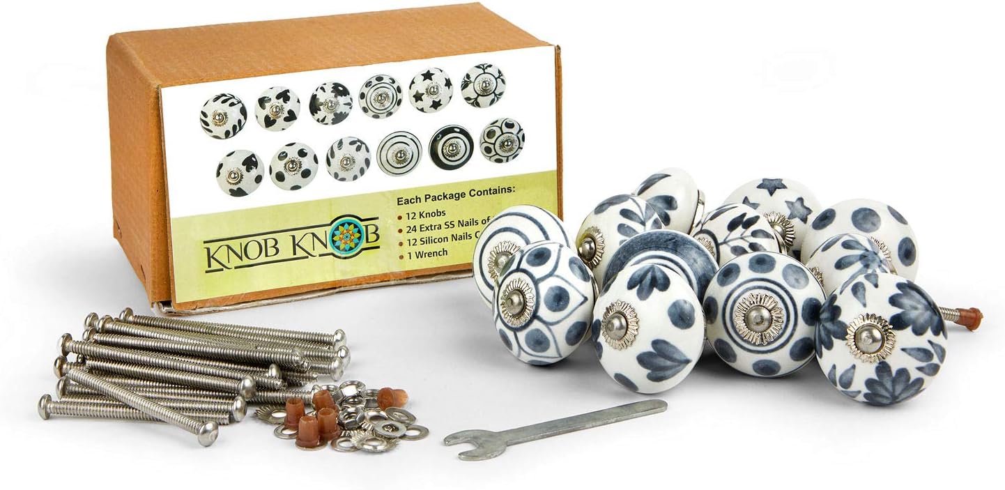 Set of 12 Handmade Ceramic Knobs, Grey, Standard - Image 3