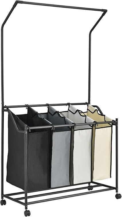 [en.casa] Carrito de lavandería con Barra para Colgar Ropa 160 x 89,5 x