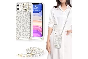 DEYHU iPhone 11 Phone Case with Card Holder for Women, iPhone 11 Case Wallet with Credit Card Slots Crossbody with Ring Kickstand Shockproof Slim Stand Case for iPhone11 - White Leopard