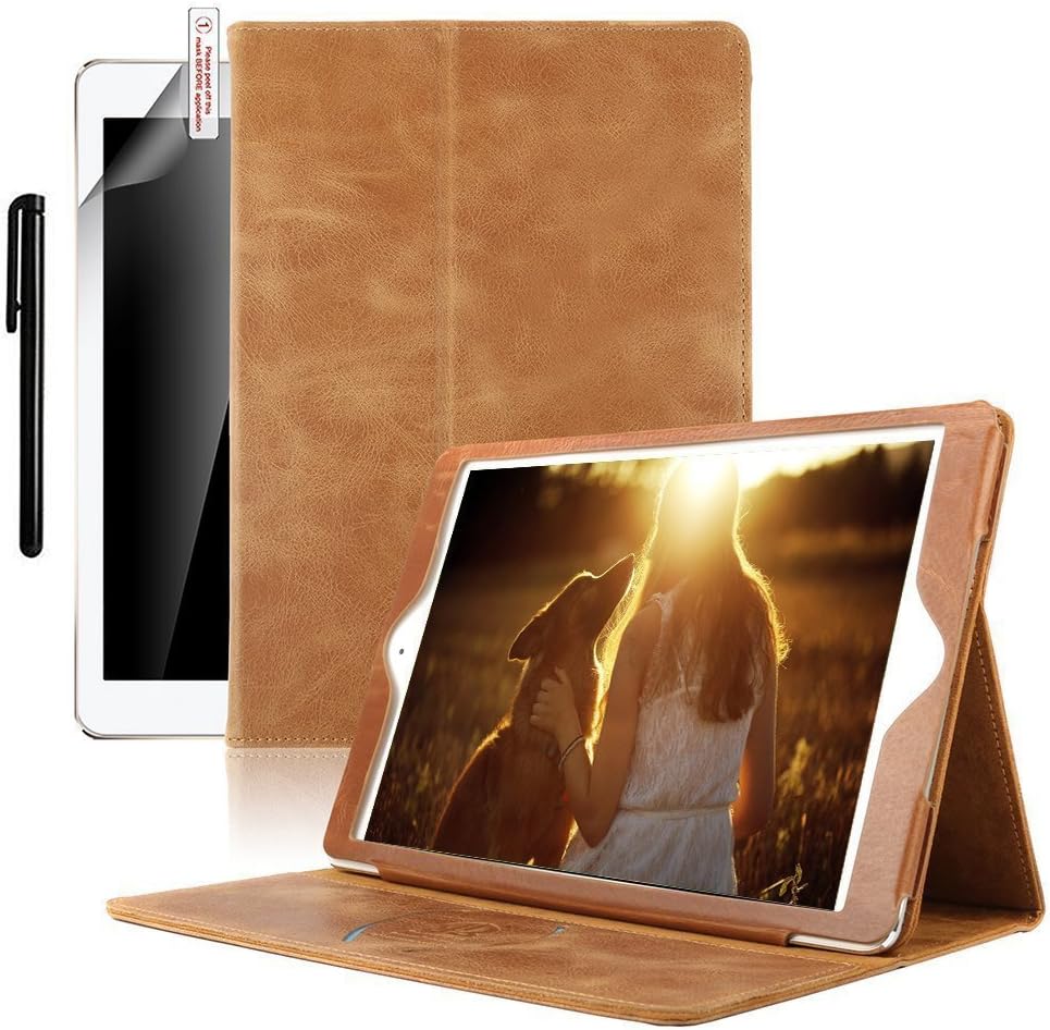 iPad Air Case, Boriyuan iPad Air Genuine Leather Case Folio Stand Cover