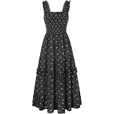 Scarlet Darkness Floral Dress for Women 2026 Summer Dress Flowy Sundress | Smocked, Square Neck, Tiered, Sleeveless, Boho, fo