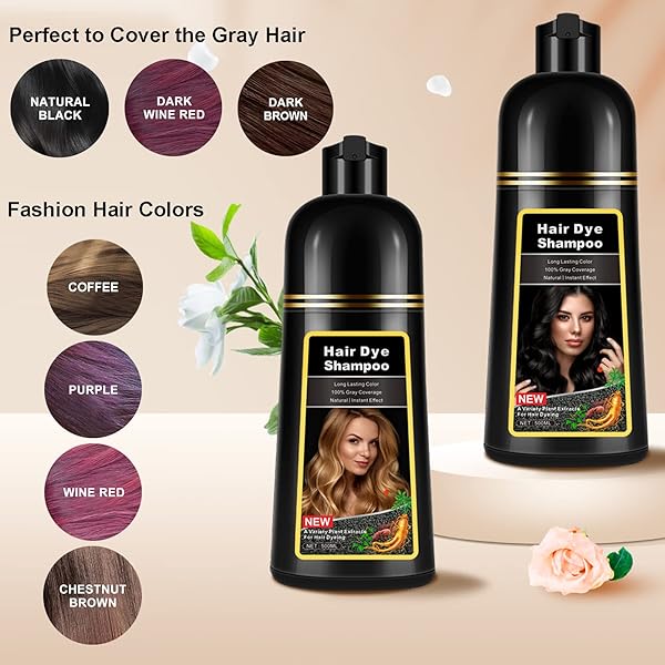 NATURAL CHESTNUT BROWN HAIR DYE SHAMPOO 3 IN 1 FOR 100% GRAY HAIR COVERAGE, INSTANT HERBAL INGREDIENTS HAIR COLOR SHAMPOO FOR WOMEN MEN, HAIR DYE COLORING IN MINUTES 500ML