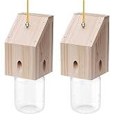 Carpenter Bee Trap for Outside - Shed Style Nature Hanging Wood Trap for Outdoor with Removable Bee Vault Plastic Jar (2 Pack)