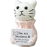 YOOJEE Positive Crochet Cat Animals Valentines Day Gifts for Teacher Women Coworker Gifts for Women Sister Daughter Kid – “You are Pawsome” Emotional Inspirational Support Birthday Thank You Gift