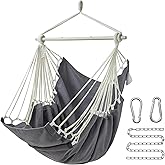 CHULIM Hanging Hammock Chair Swing MAX 500 lbs Outdoor Hanging Chair with Footrest Indoor Swing Chair with Portable Steel Spreader Bar and Hardware Kit for Bedroom Living Room Patio Porch - Dark Grey