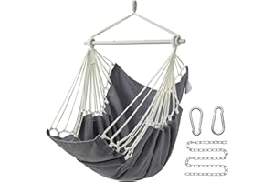 CHULIM Hanging Hammock Chair Swing MAX 500 lbs Outdoor Hanging Chair with Footrest Indoor Swing Chair with Portable Steel Spreader Bar and Hardware Kit for Bedroom Living Room Patio Porch - Dark Grey